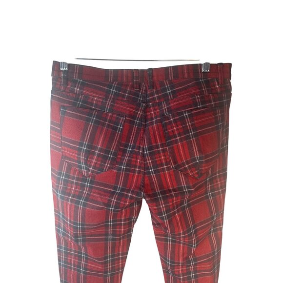 ZARA Red & Black Plaid Men Size 32 Slim Fit Trousers With Pockets - Picture 11 of 12